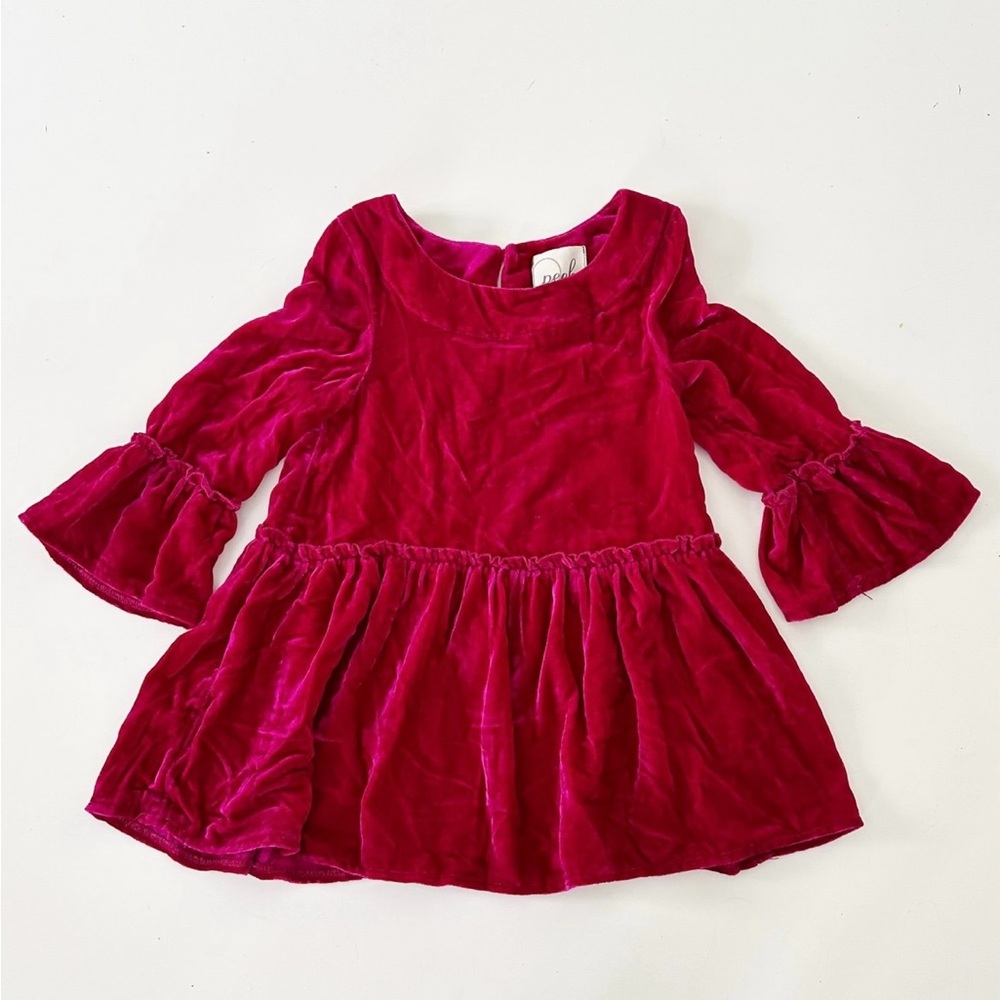 Peek Girl's Silk Blend Velvet Dress In magenta